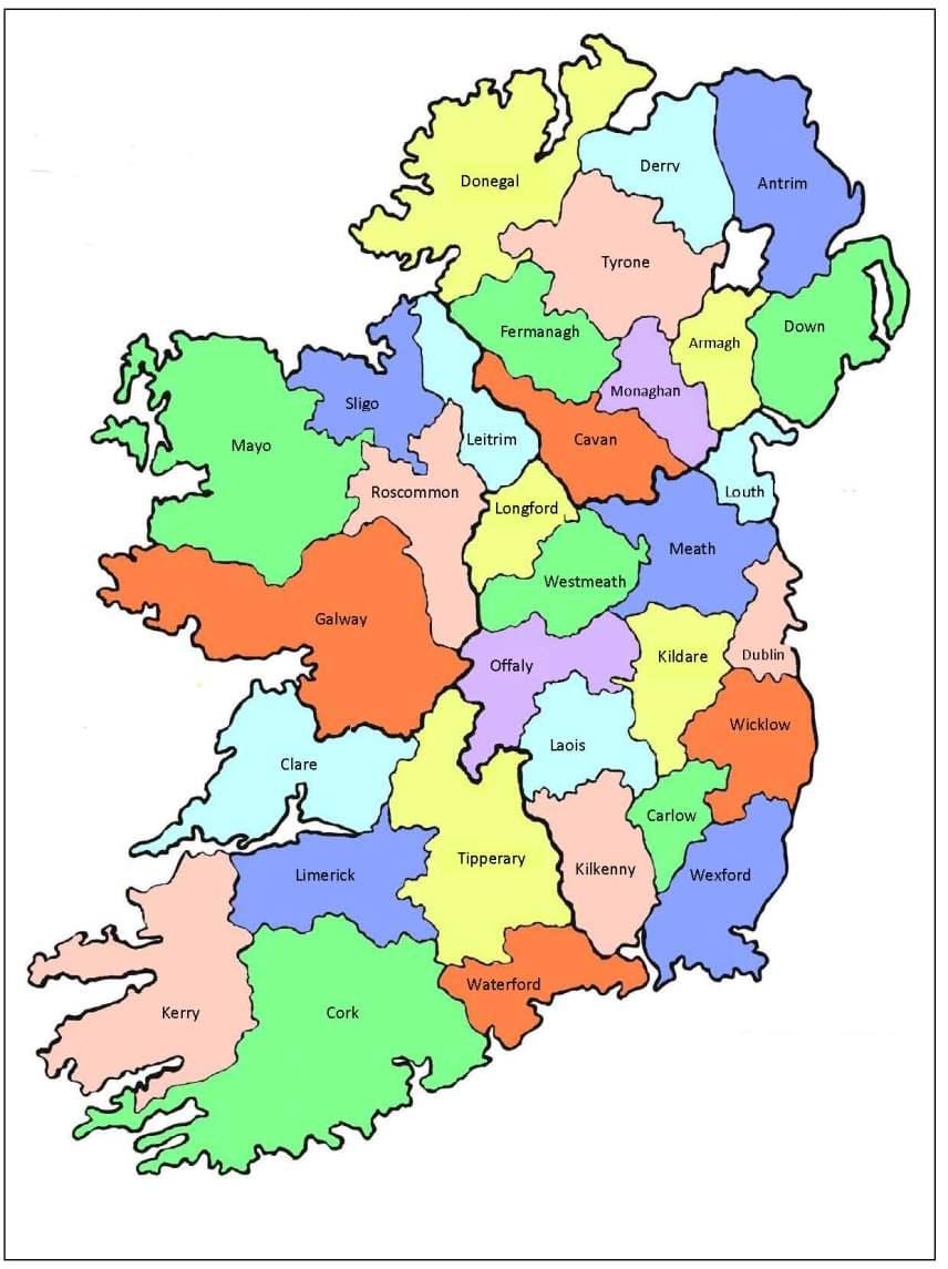 kart over irland 32 fylker