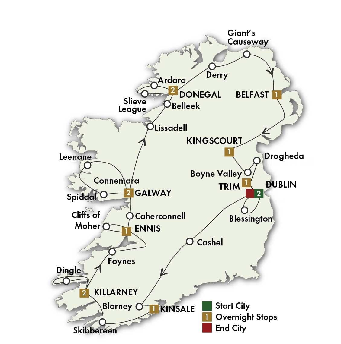 kart av beste veien kart over irland