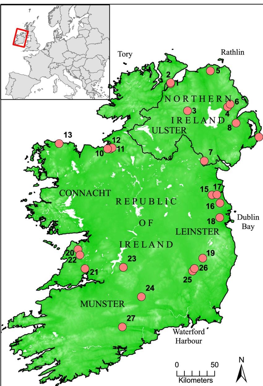 kart over irland viser elver