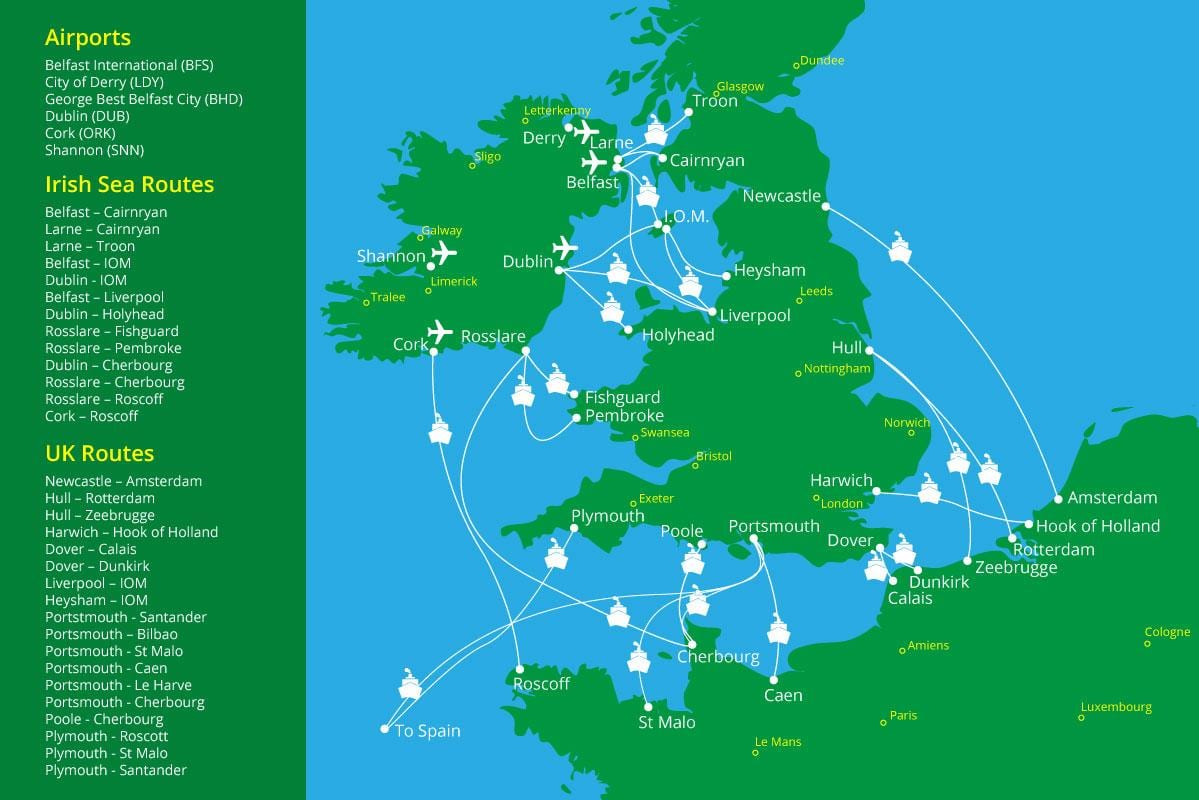 kart over ferry porter i irland