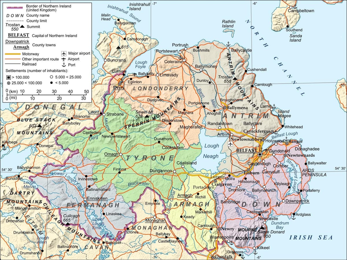 kart over flyplasser i nord-irland