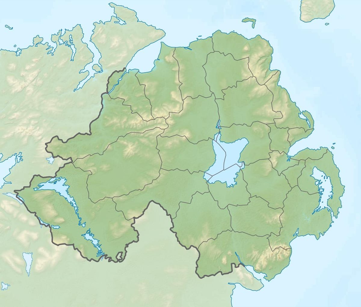 kart av fysisk kart over nord-irland