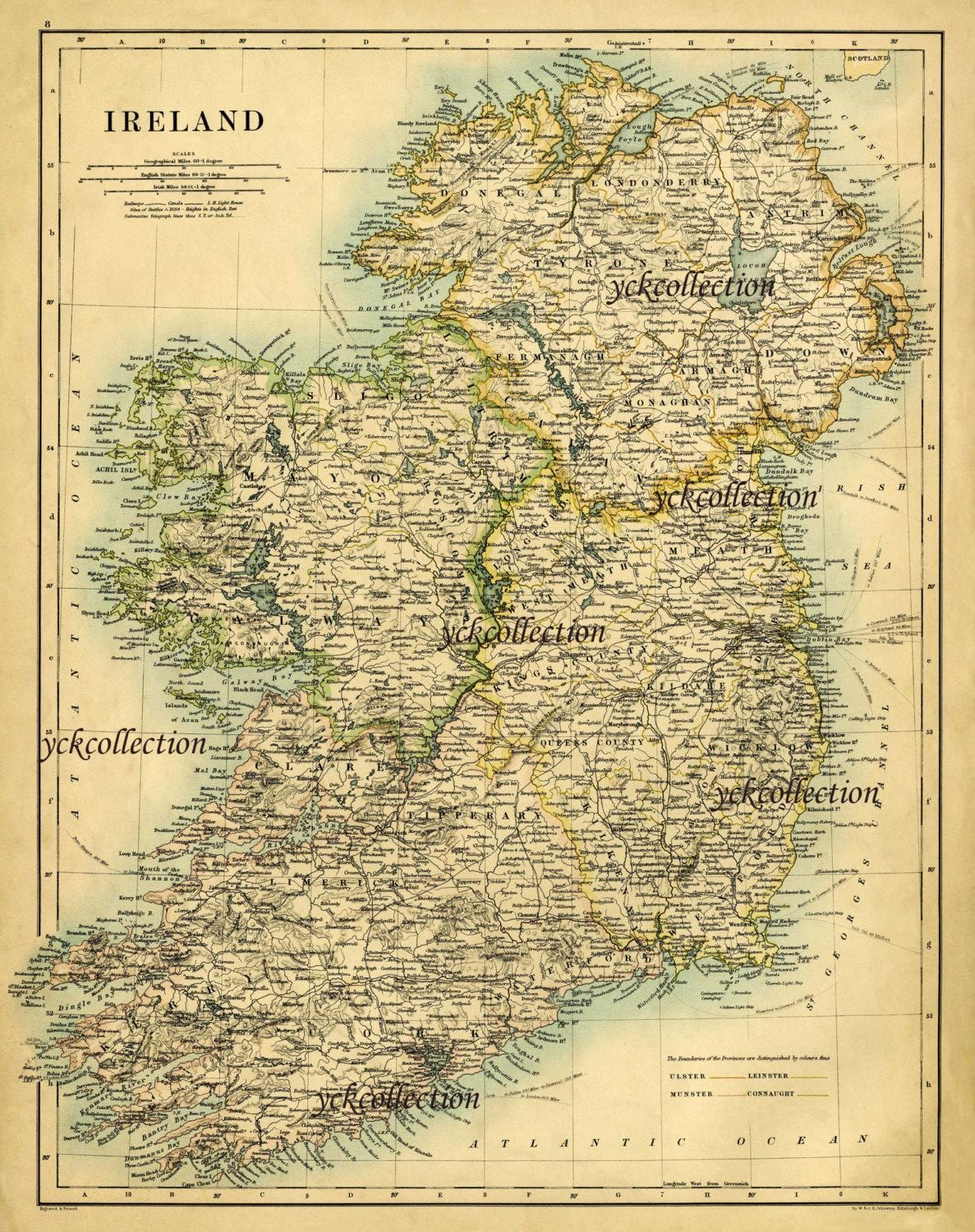 antique kart over irland