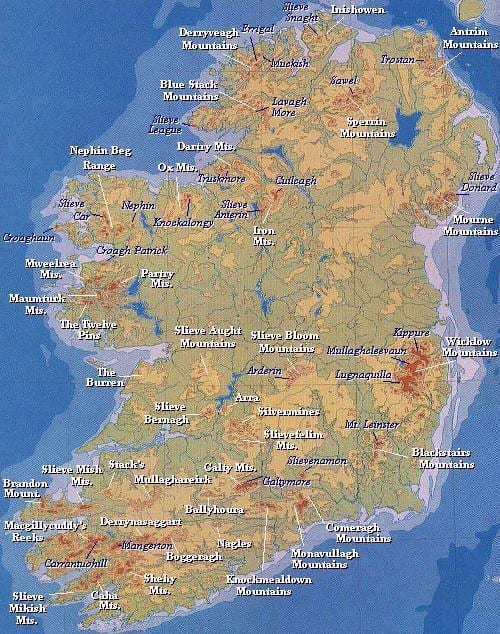 kart over irland fjell
