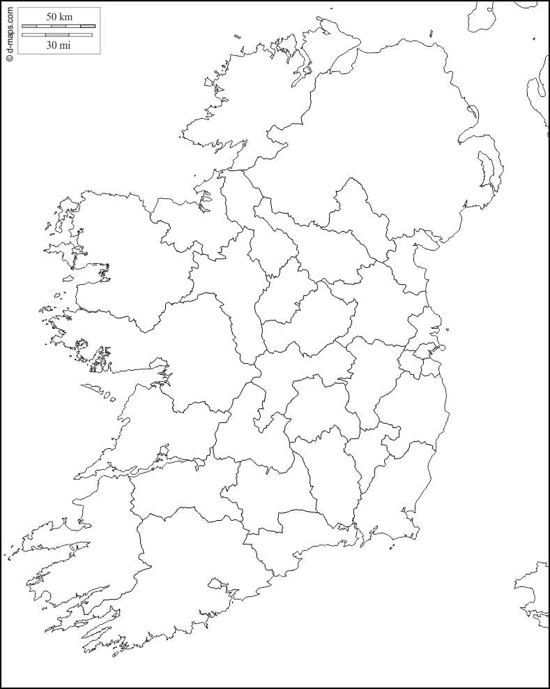 blank kart over irland med fylket grenser