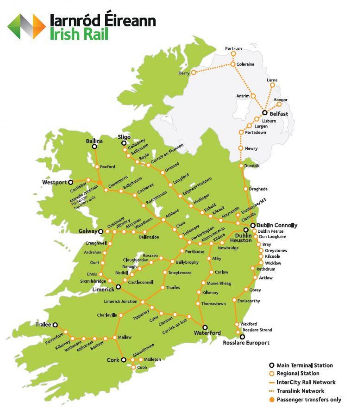 jernbane reise i irland kart