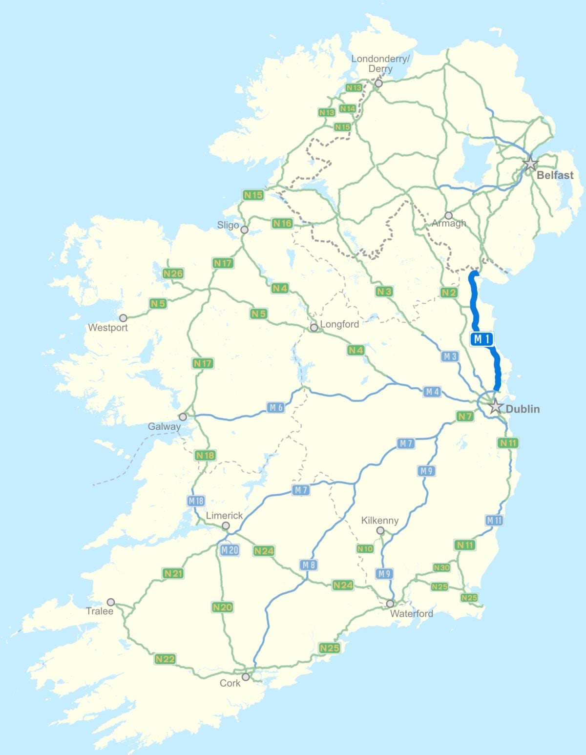 kart over irland motorveien