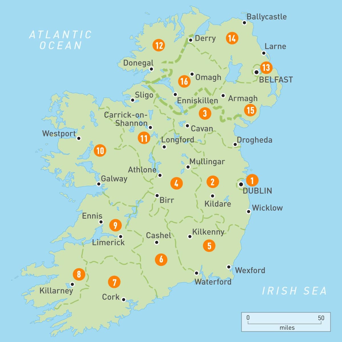 kart over irland regioner