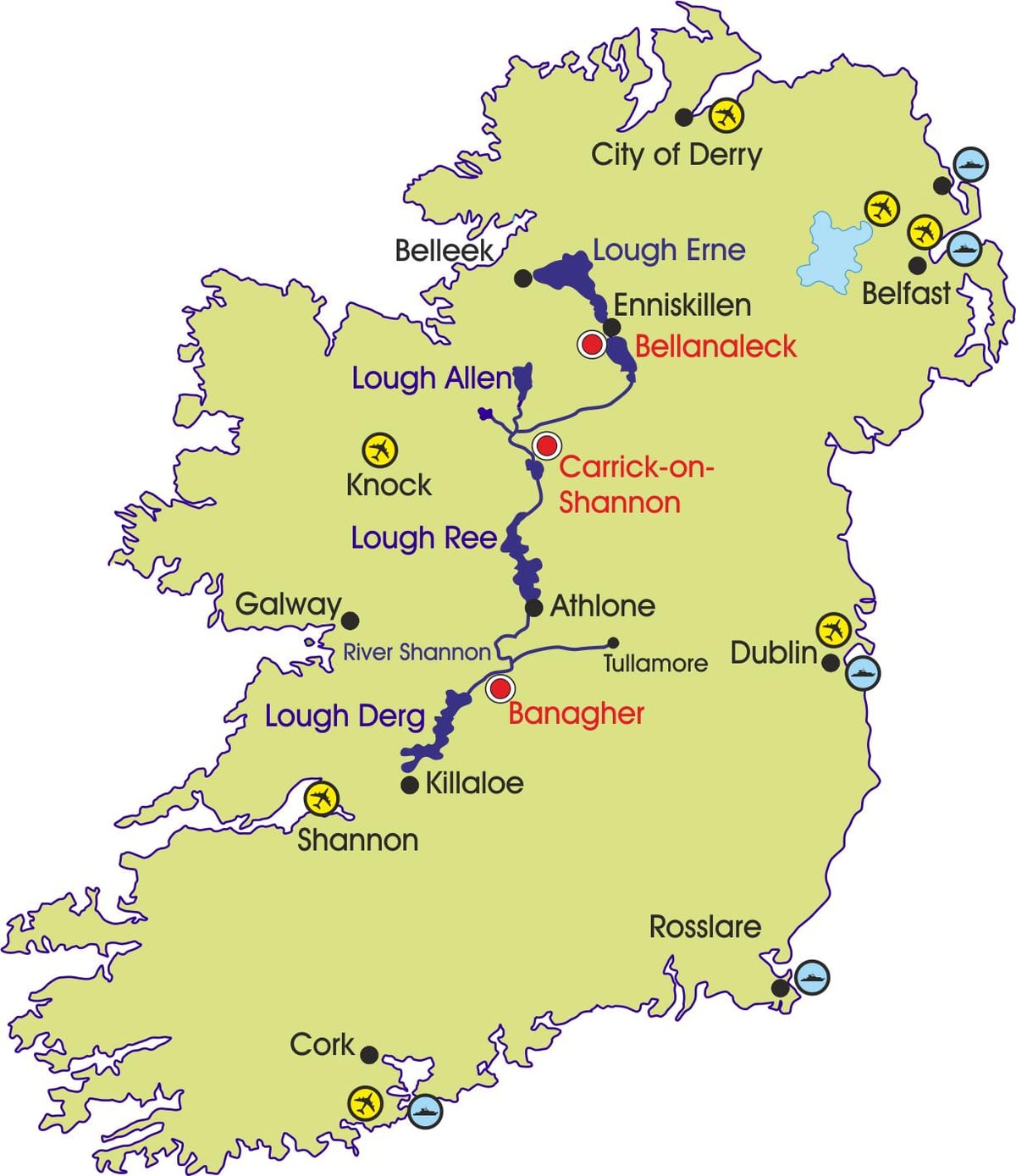 kart over irland elver og fjell