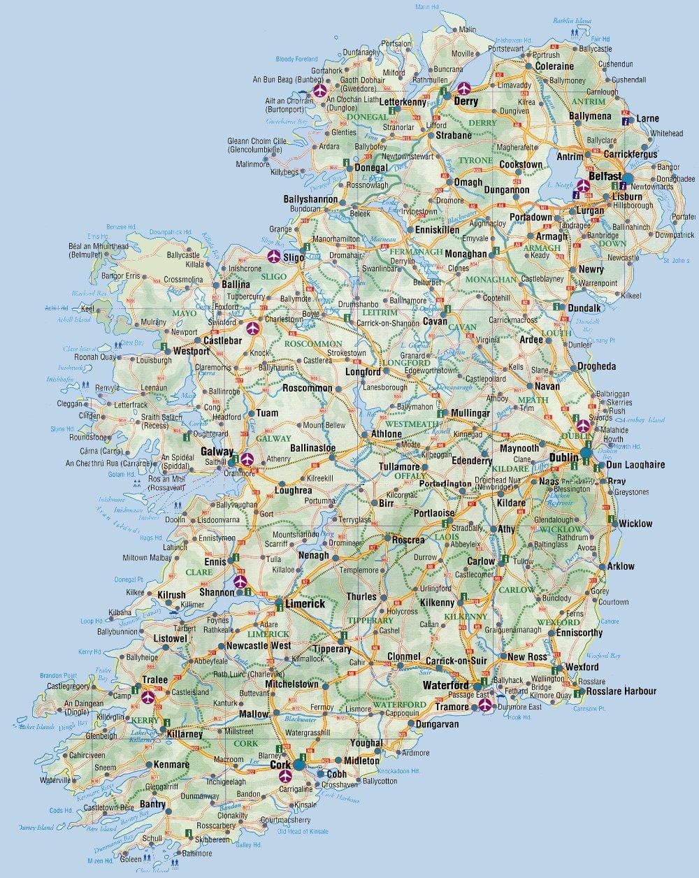 kart av øst-kysten av irland
