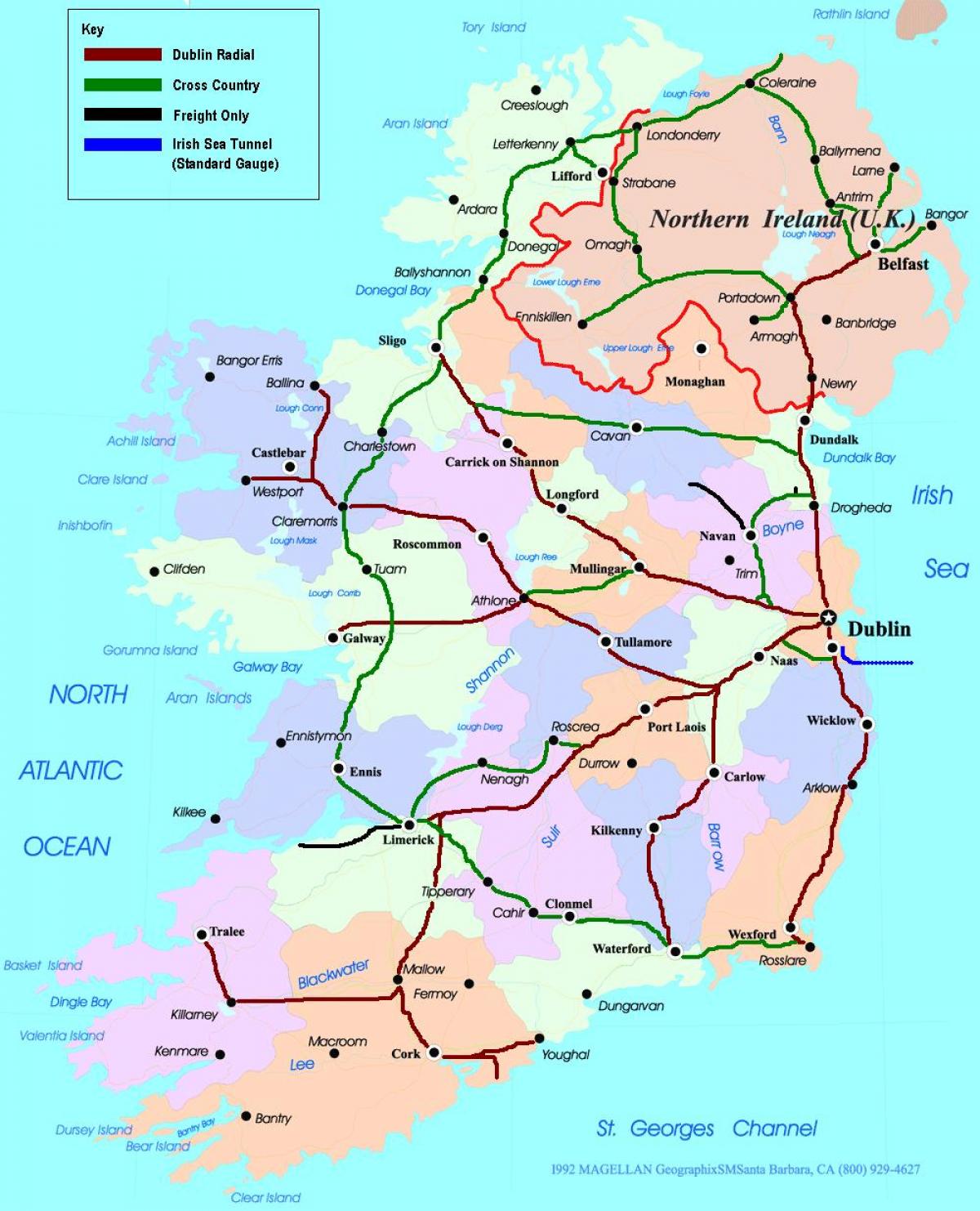 kart over irland Kart over irland rail system   Kart av tog ruter i irland 