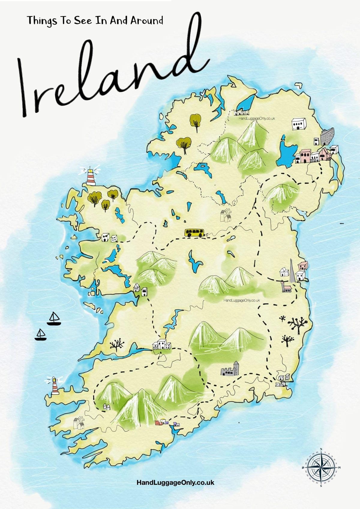 kart over steder å besøke i irland