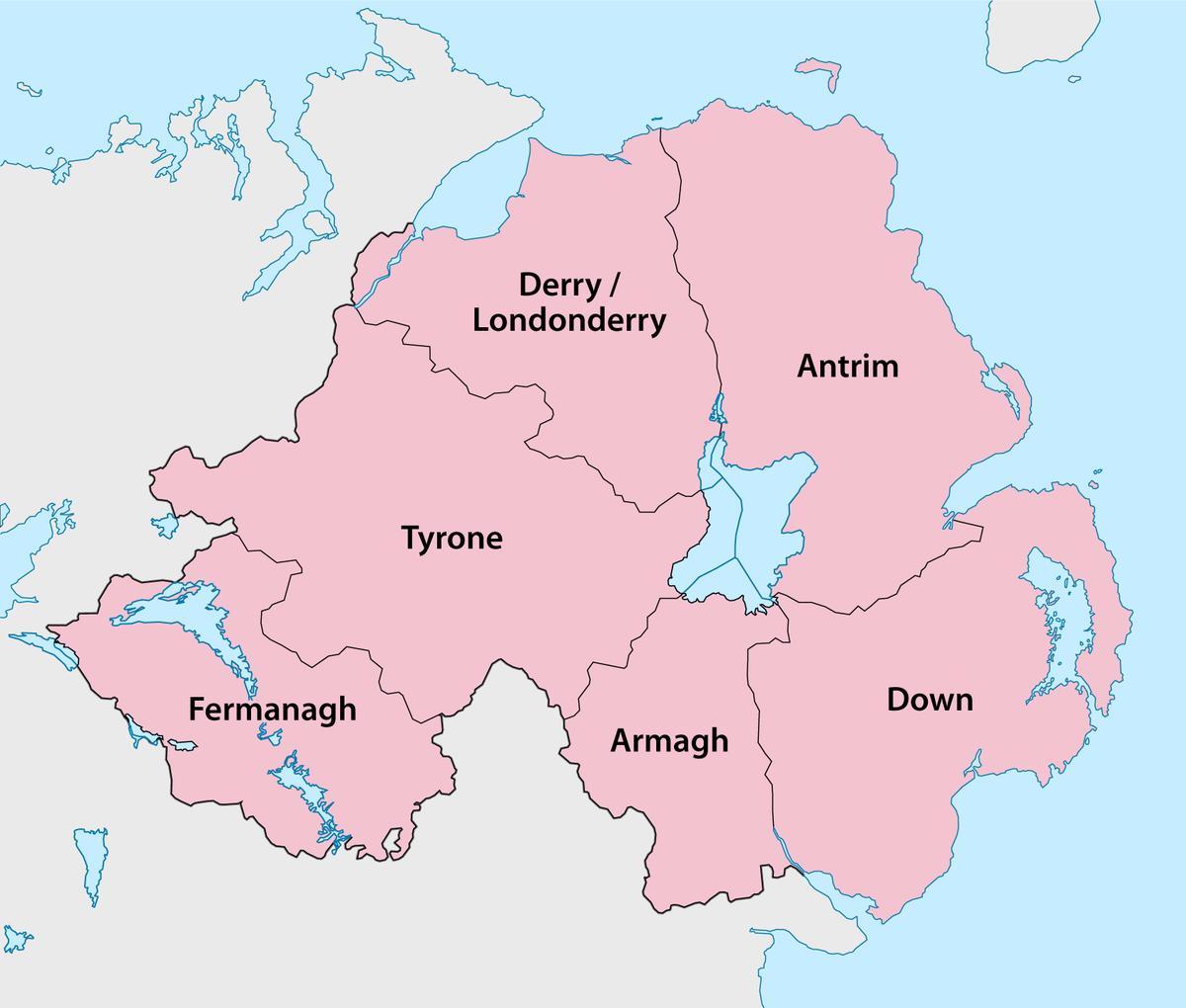 kart over nord-irland fylker og byer