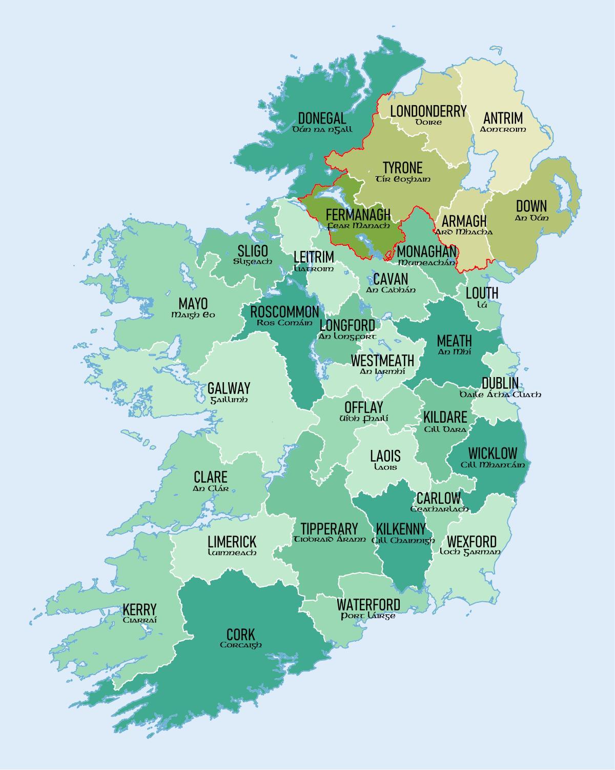 kart over sør europa Kart over sør irland fylker   Kart over sør irland viser fylkene 