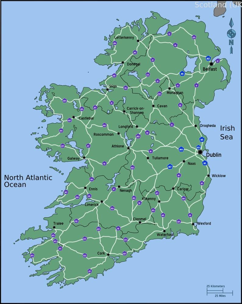 kart av kjøring kart over irland avstand