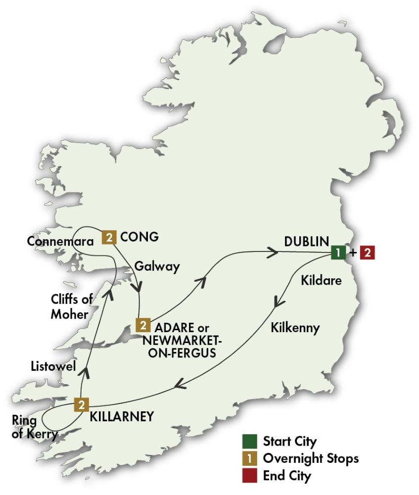 irland kjøre tour kart