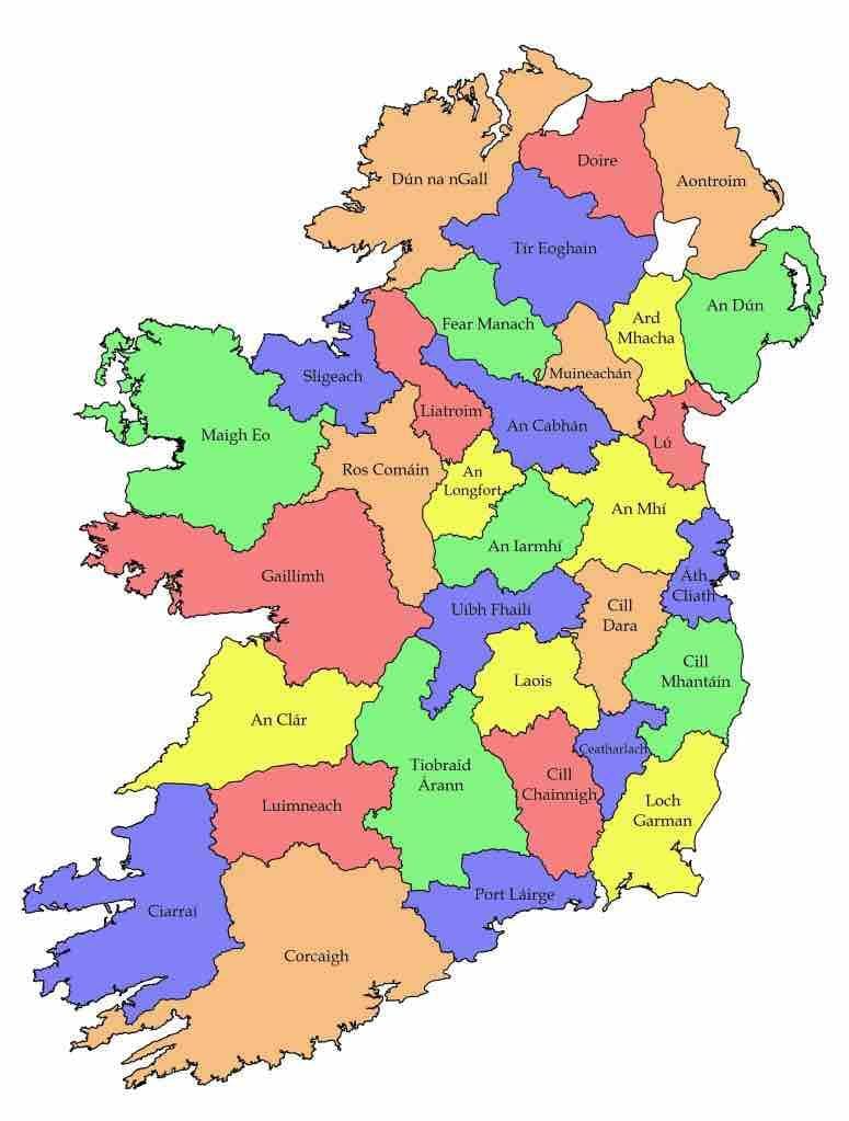 kart over irland med fylke navn
