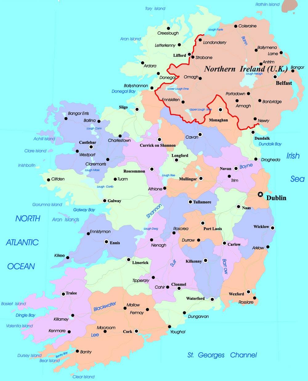 politisk kart over irland og nord-irland