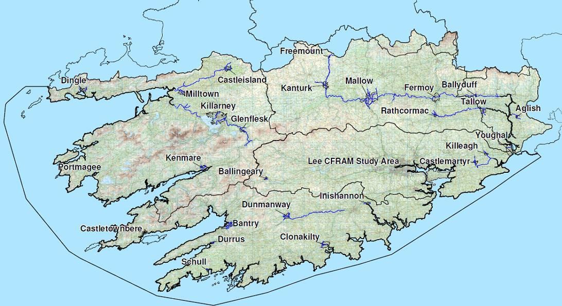 detaljert kart over sør-vest irland