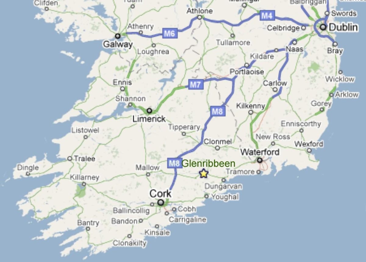 kart over sør-vest kysten av irland
