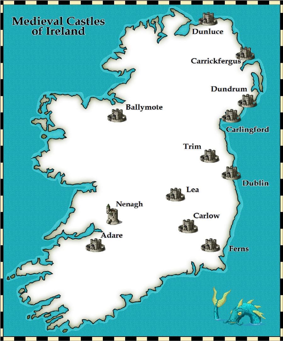kart av slottene i irland