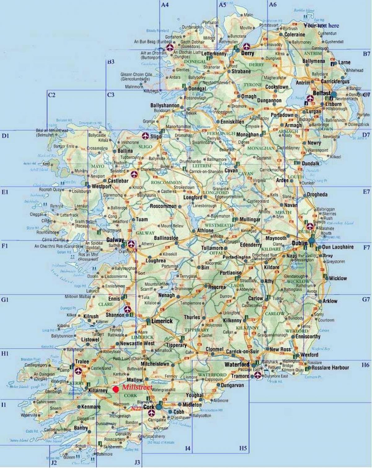 detaljert veikart over irland