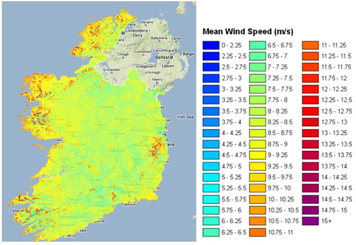 vind hastighet kart irland