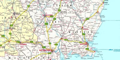 Kart over sør-øst irland