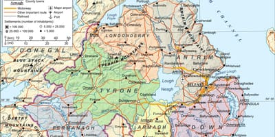 Kart over flyplasser i nord-irland