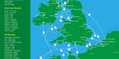 Kart av ferger til irland