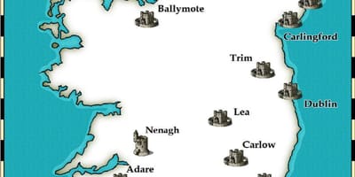 Kart av slottene i irland